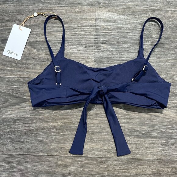 NWT Quince Small Italian Scoop Neck Bikini Tie Top Low Rise Bottom Deep Navy - Picture 6 of 9